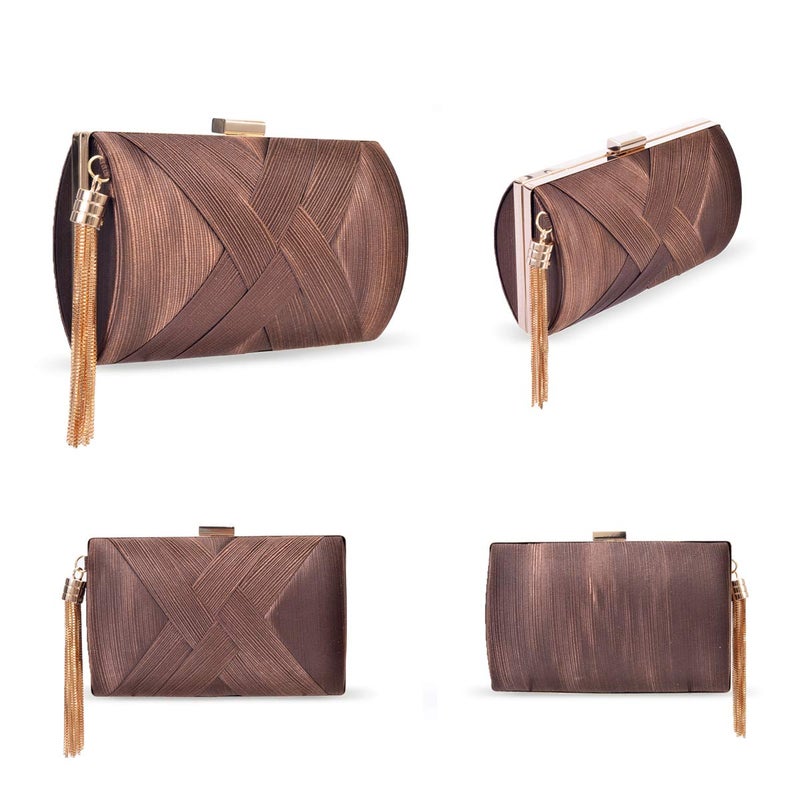 Zebrum Womens Evening Clutch Bag Designer Evening Handbag Hand Bag,Lady Party Wedding Clutch Purse (Elegant Tassel-Brown) - Image 4